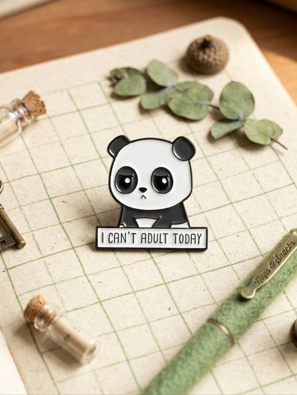 Panda I Can’t Adult Today Brooch Pin Enamel Black/White
